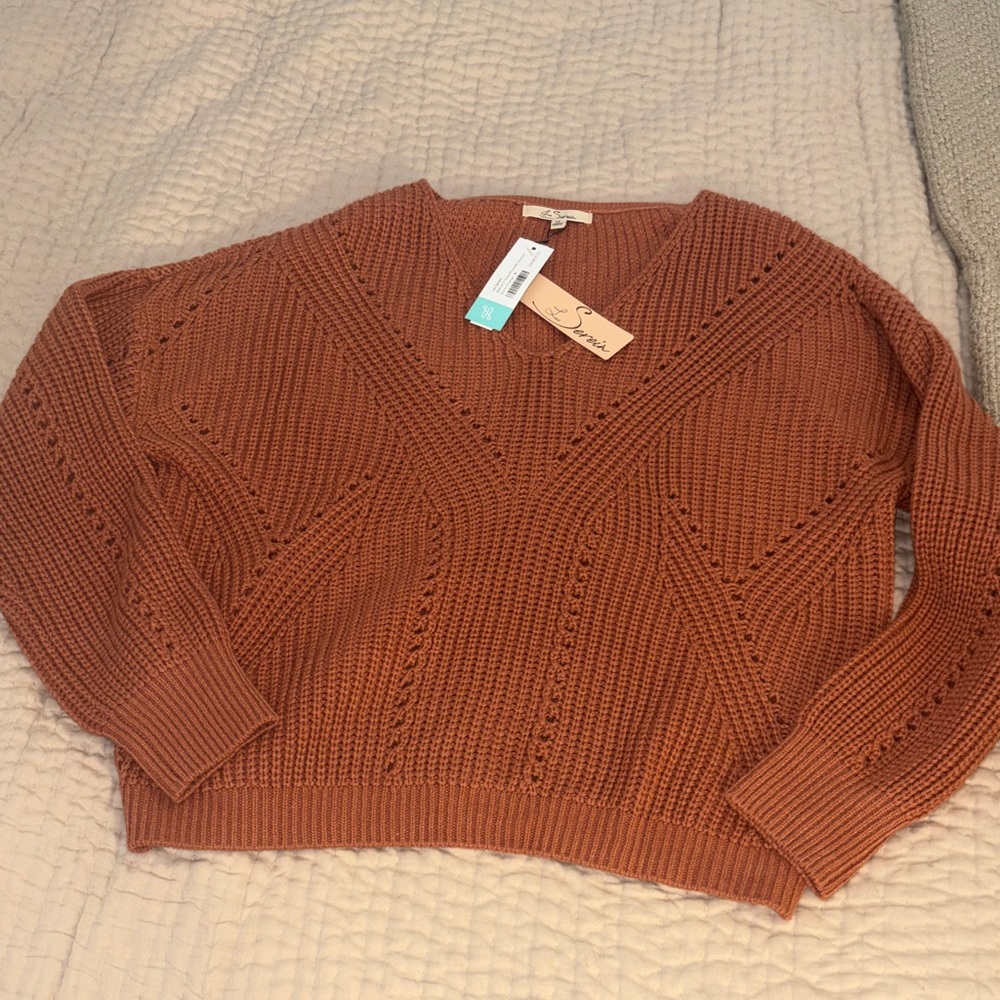 Elegant V-Neck Sweater in Warm Rust